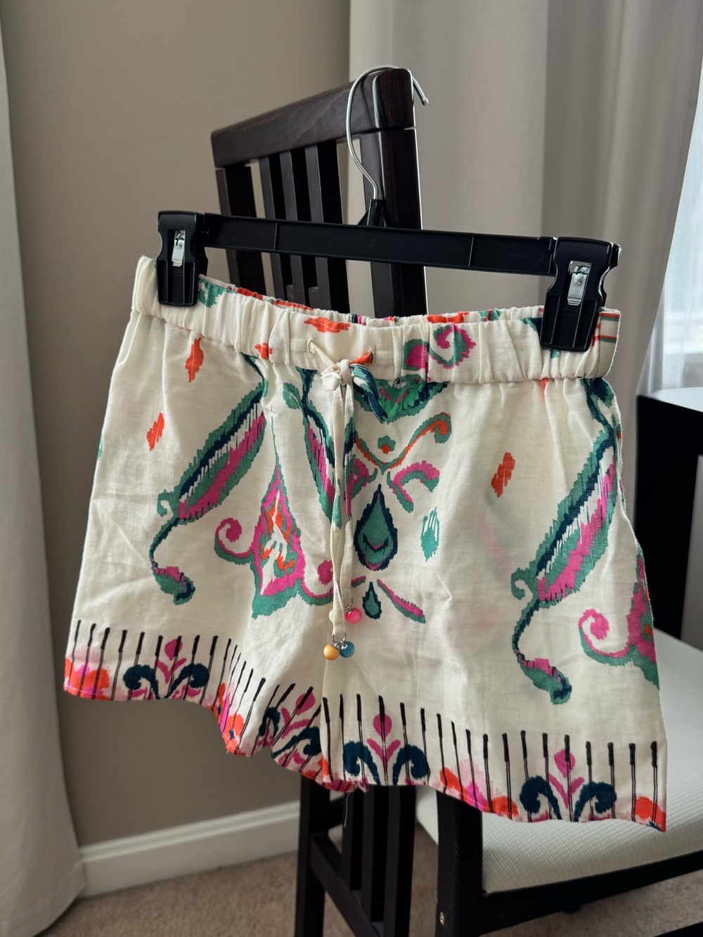 Boho Embroidered Cream Drawstring Women’s Shorts